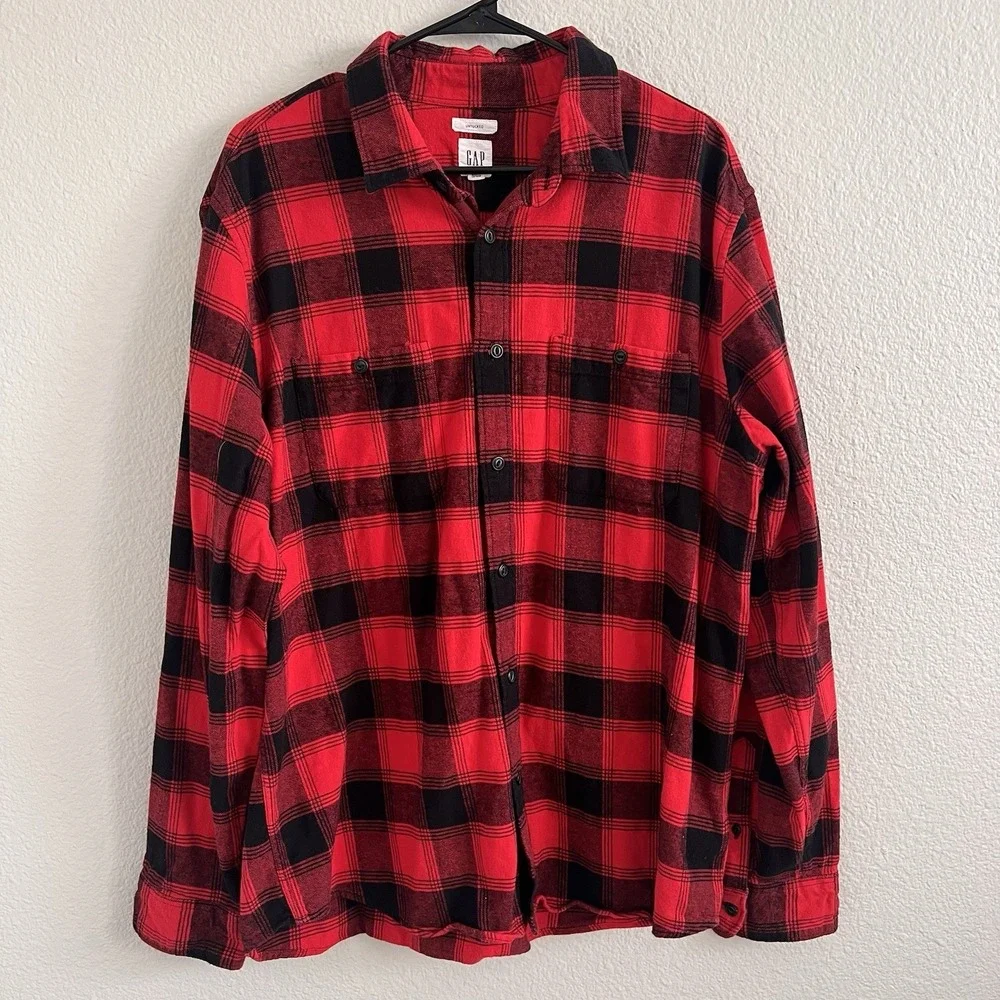 Men's Red Black Buffalo Plaid Flannel Shirt  XL Grunge Workwear Lumberjack Gap